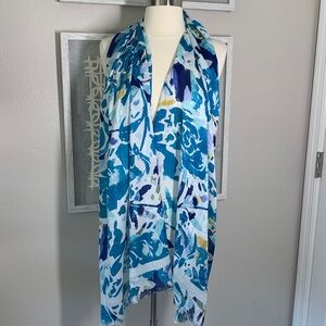 Chicos turquoise, blue, and white abstract floral print scarf
